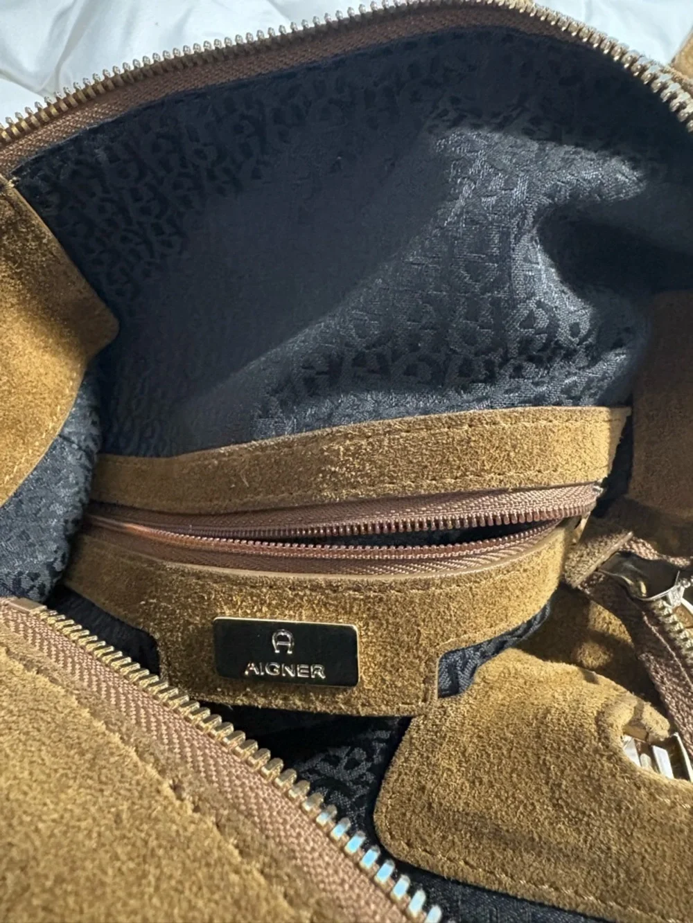 Etienne Aigner Brown Suede Shoulder Bag with Gold Hardware - Picture 11 of 13